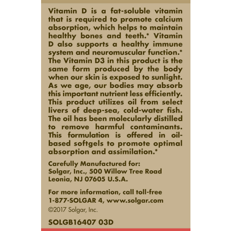 Directions for Solgar Natural Vitamin D3 1000 IU softgels
