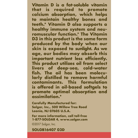 Directions for Solgar Vitamin D3 1000 IU Softgels
