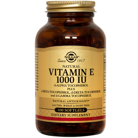 Solgar Natural Vitamin E Softgels 1000 IU bottle front