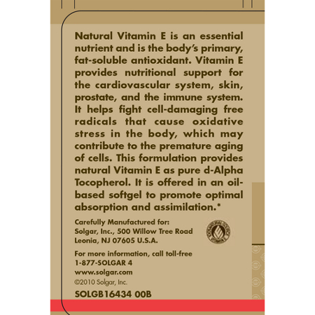 Directions for Solgar Natural Vitamin E 400 IU softgels