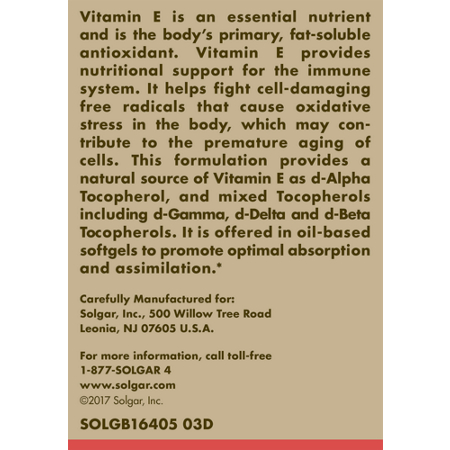 Directions for Solgar Natural Vitamin E 400 IU softgels