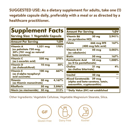 Solgar Non-GMO Multivitamin Supplement Facts Label