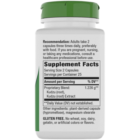 Supplement Facts label for Natures Way Kudzu Root Liver Tonic capsules 1226 MG