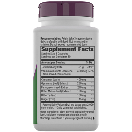 Supplement Facts label for Natures Way Blood Sugar Manager