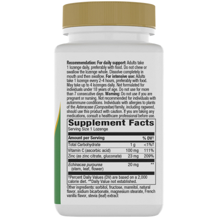Natures Way Zinc Lozenges with Echinacea and Vitamin C label view 3