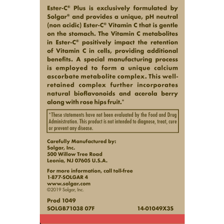 Directions for Solgar Ester C Plus Vitamin C Vegetarian Capsules 500 MG