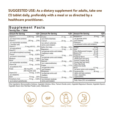 Solgar VM-75 Multivitamin Supplement Facts Label