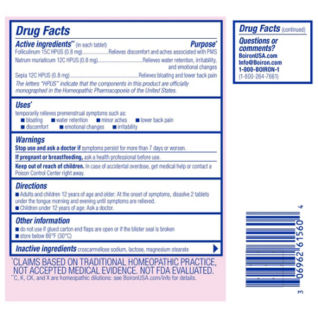 Directions for Boiron Cyclease Tablets Homeopathic Medicine for PMS Relief