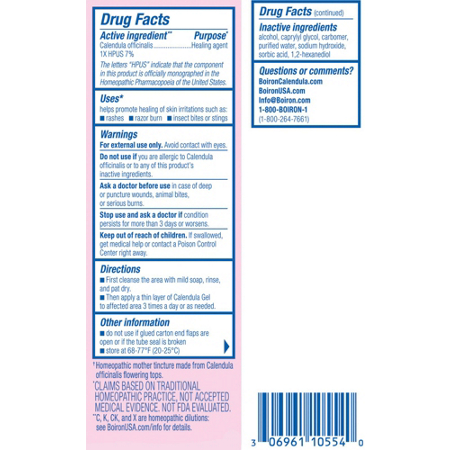 Drug Facts label for Calendula Gel Homeopathic Medicine for Skin Irritations