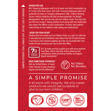 Label for Health Plus Colon Cleanse Fiber Powder