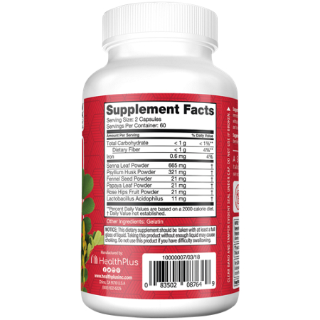 Health Plus Super Colon Cleanse Supplement Facts Label
