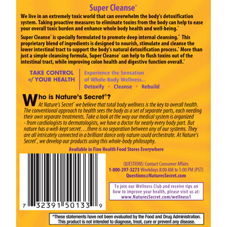 Natures Secret Super Cleanse tablets label