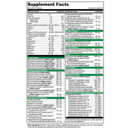 Vibrant Health Green Vibrance Pills Supplement Label