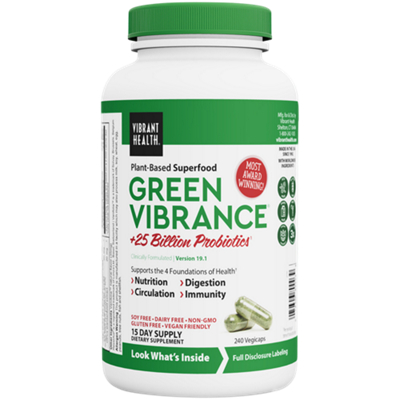 Green Vibrance Plant-Based Superfood Powder + 25 Billion Probiotics (240 Vegetable Capsules)
