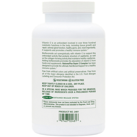 Natures Plus Super Vitamin C Complex tablets back
