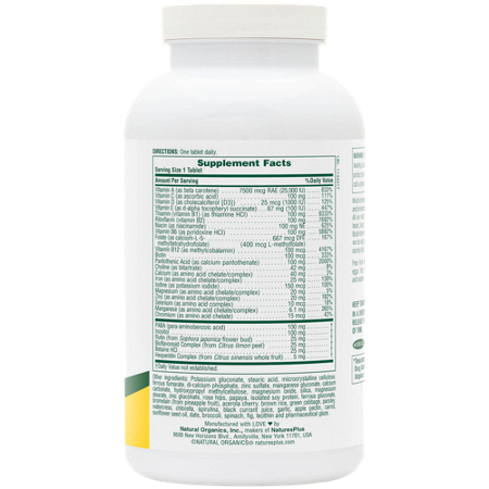 Supplement Facts label for Natures Plus Ultra II Multivitamin Sustained Release