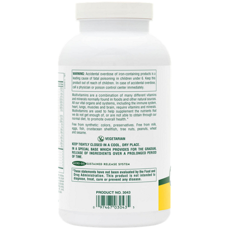 Natures Plus Ultra II Multivitamin Sustained Release bottle back