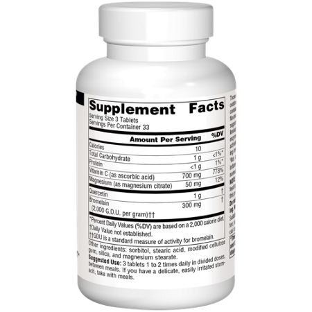 Source Naturals Activated Quercetin Supplement Label