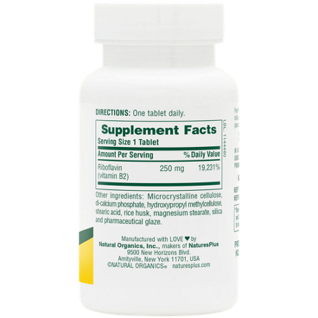 Natures Plus Vitamin B-2 High Potency 250 MG tablets back