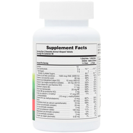 Supplement Facts for Natures Plus Kids Cherry Multivitamin