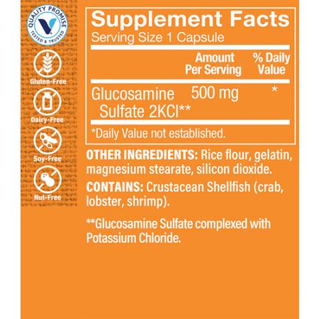 Glucosamine Sulfate 500 MG Joint Support label