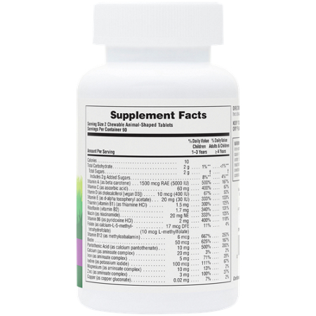 Label for Natures Plus Animal Parade Kids Multivitamin