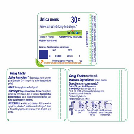 Boiron Urtica Urens 30C Homeopathic Medicine Drug Facts label