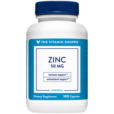 The Vitamin Shoppe Zinc 50 MG capsules bottle front