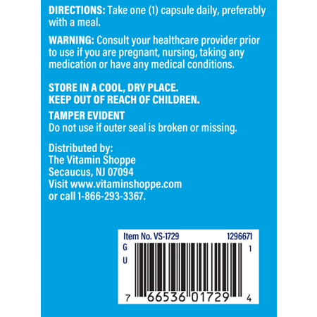 Directions for The Vitamin Shoppe Zinc Supplements capsules 50 MG