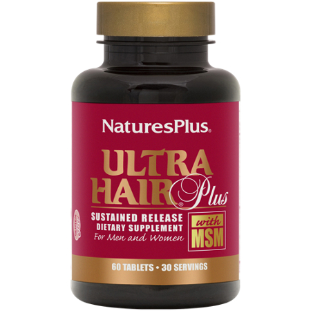 Natures Plus Ultra Hair Plus with MSM tablets bottle front
