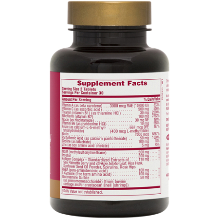 Supplement Facts label for Natures Plus Ultra Hair Plus with MSM for Women