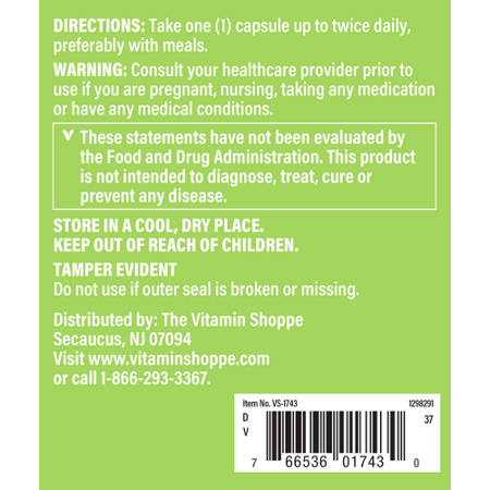 Directions for The Vitamin Shoppe Turmeric Extract capsules 300 MG