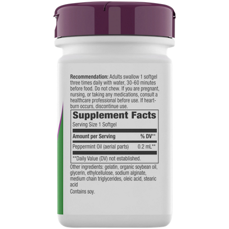 Supplement Facts label for Natures Way Pepogest Peppermint Oil