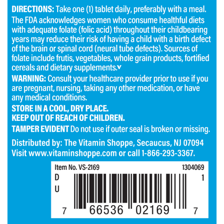 Folic Acid Prenatal & Cardiovascular Support 400 MCG Tablets