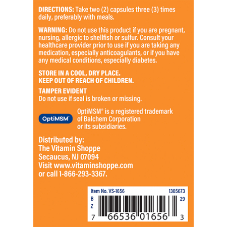 Directions for The Vitamin Shoppe Glucosamine Chondroitin & MSM