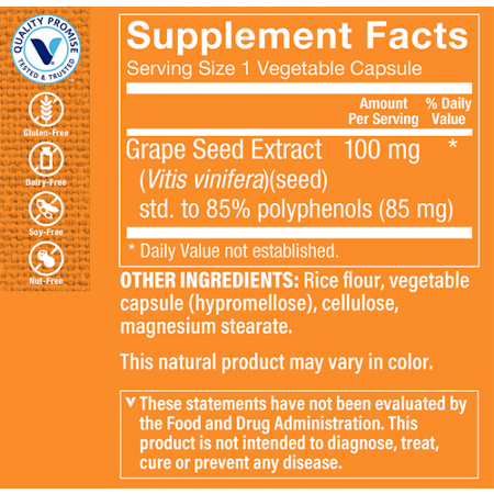 Label for 100 MG Grape Seed Extract for Heart Health