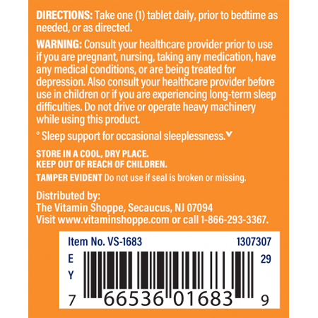 The Vitamin Shoppe Melatonin 3 MG Sleep Support Directions