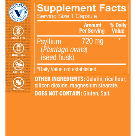 Psyllium Husks Supplement Facts, Digestive Health, 720 MG