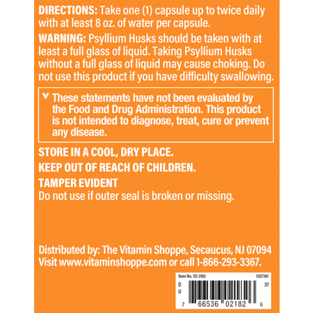 Directions for The Vitamin Shoppe Psyllium Husks Capsules 720 MG
