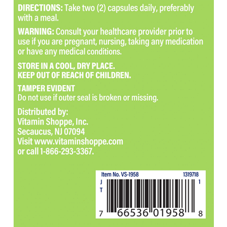 Directions for The Vitamin Shoppe Burdock Root capsules 1080 MG