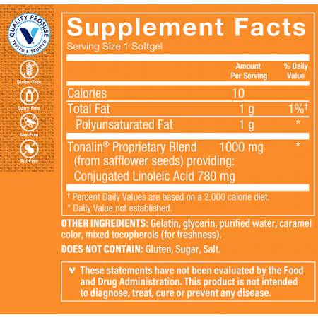 Supplement Facts label for Tonalin CLA 1000 MG