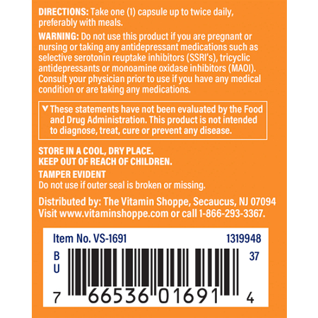 Directions for The Vitamin Shoppe 5-HTP with Vitamin B6 Mood Support 50 MG