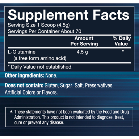 Supplement Facts label for BodyTech Glutamine Powder