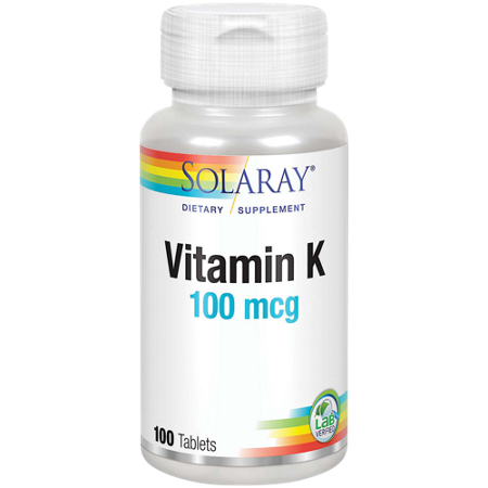 Solaray Vitamin K tablets 100 MCG bottle front