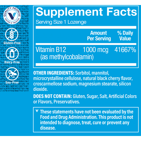 B12 Supplement Label: Energy & Nervous Support 1000 MCG