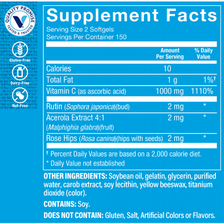 Supplement Facts label for Vitamin C 1000 MG