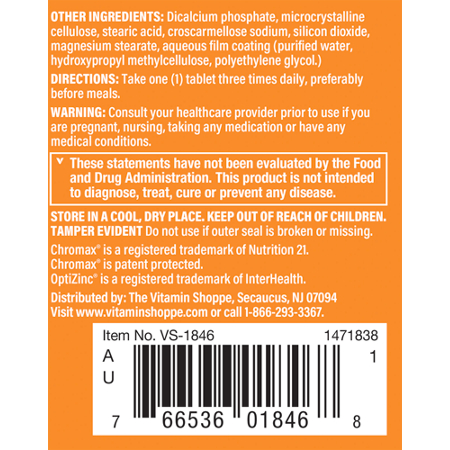 Directions for The Vitamin Shoppe Ultra Sugar Aid with Chromax Tablets