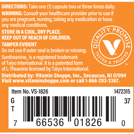 Directions for Vitamin Shoppe L-Theanine 100 MG Supplement