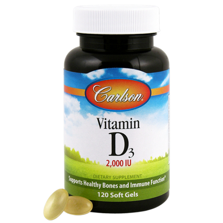 Carlson Laboratories Vitamin D3 soft gels 2000 IU bottle front