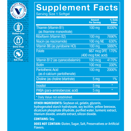 Vitamin B-Complex Supplement Facts Label